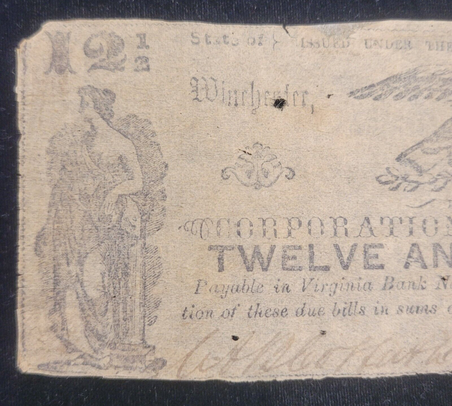 1861 12.5c Corporation of Winchester, Virginia Obsolete Currency Bank Note