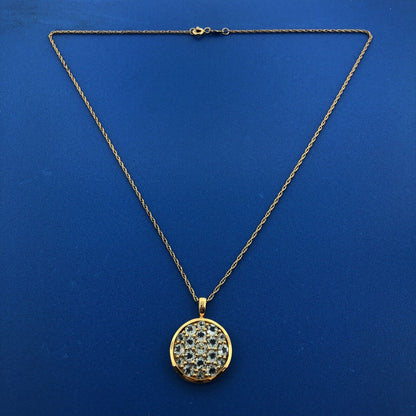 Designer HN Gold Plated Sterling Silver 925 Blue Topaz Circle Pendant Necklace