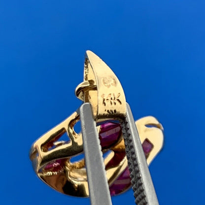 Designer 14K Yellow Gold Ruby Tapered Baguette S Ribbon Statement Pendant