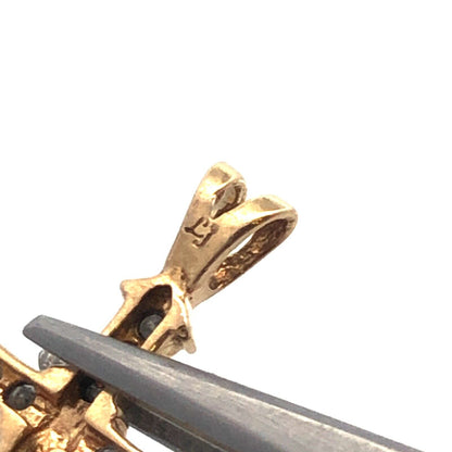 10K Yellow Gold Designer LJ Round Diamond Pave Cross Pendant