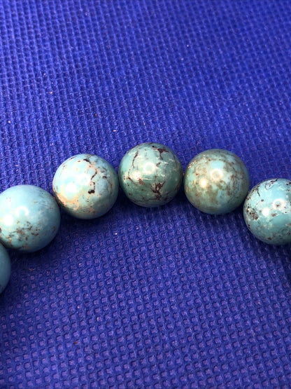 Chunky Blue Turquoise Round Beaded Elastic Bracelet