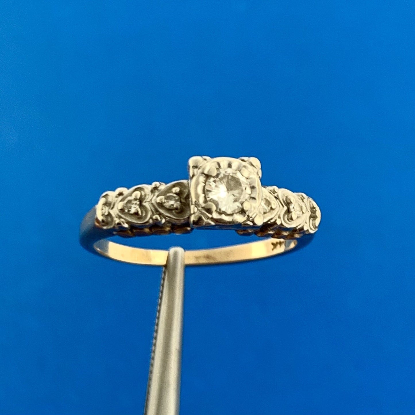 Charming Art Deco Art Nouveau 13K Yellow White Gold Diamond Engagement Ring