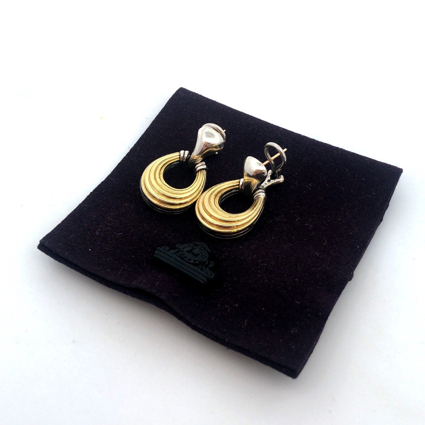 Designer Lagos Caviar 925 Sterling Silver 18K Gold Loop Dangle Stud Earrings