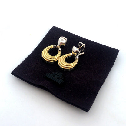 Designer Lagos Caviar 925 Sterling Silver 18K Gold Loop Dangle Stud Earrings