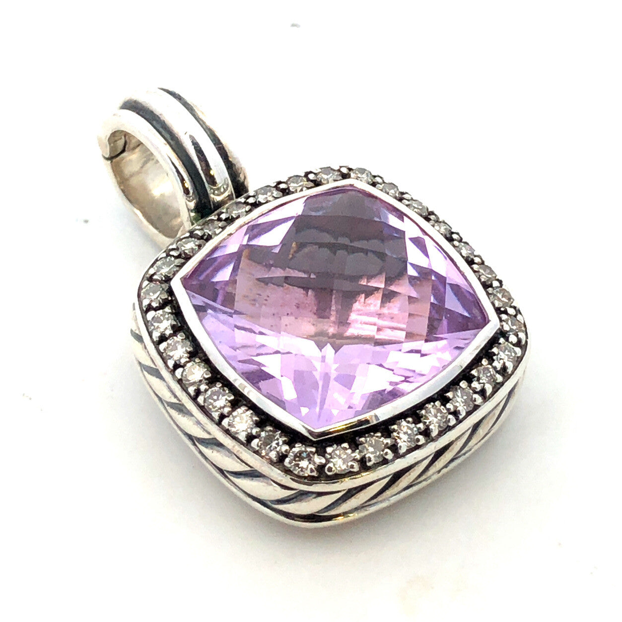 David Yurman 925 Sterling Silver Amethyst Diamond Halo Albion Enhancer Pendant