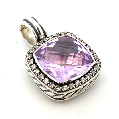 David Yurman 925 Sterling Silver Amethyst Diamond Halo Albion Enhancer Pendant