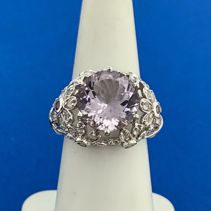 Designer 14K White Gold Purple Amethyst White Topaz Accents Statement Ring