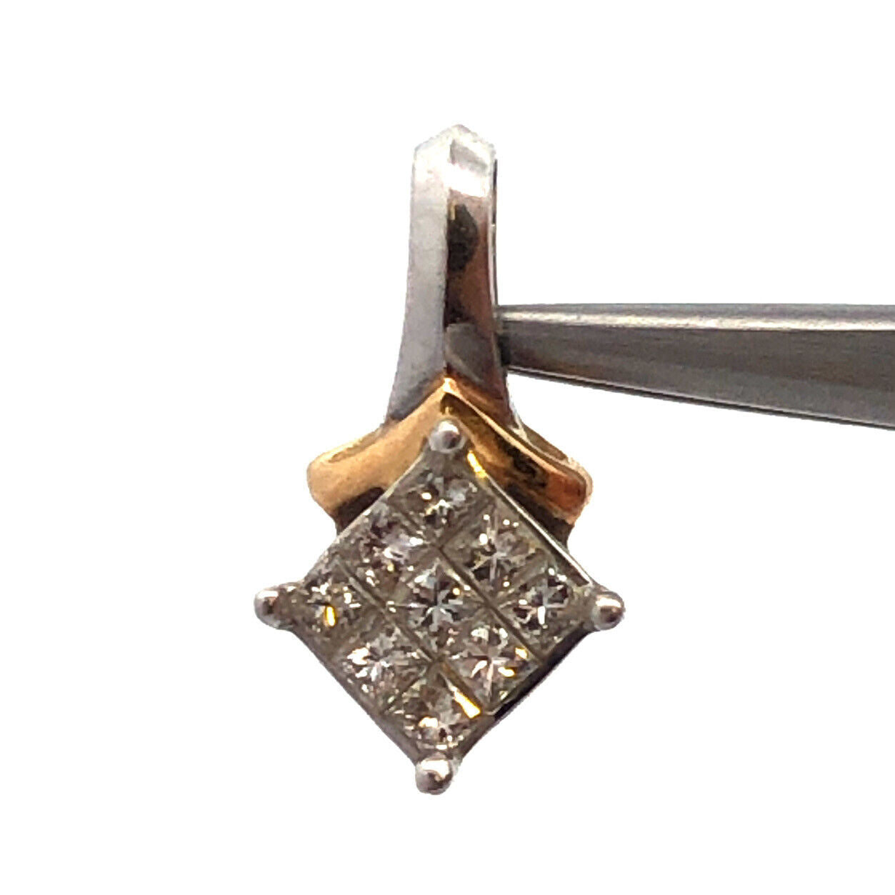 Designer Two Tone 14K White & Yellow Gold 0.25ct Princess Cut Diamonds Pendant