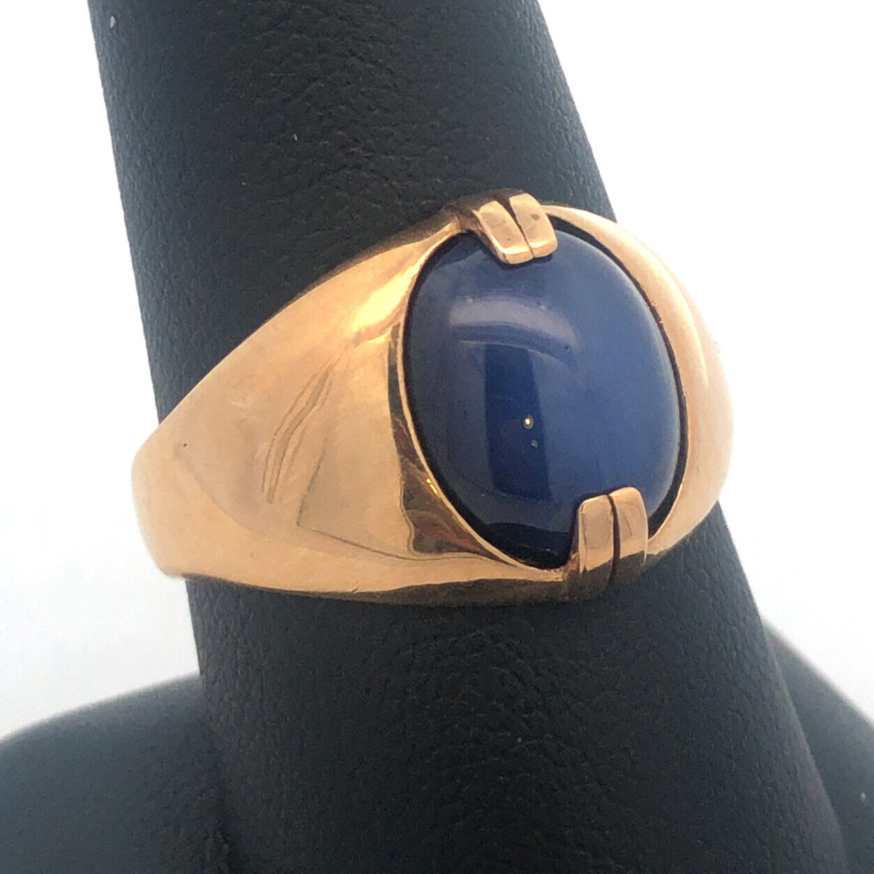 Gorgeous 10k Yellow Gold Oval Cabochon Blue Star Sapphire Dome Ring Size 9.25