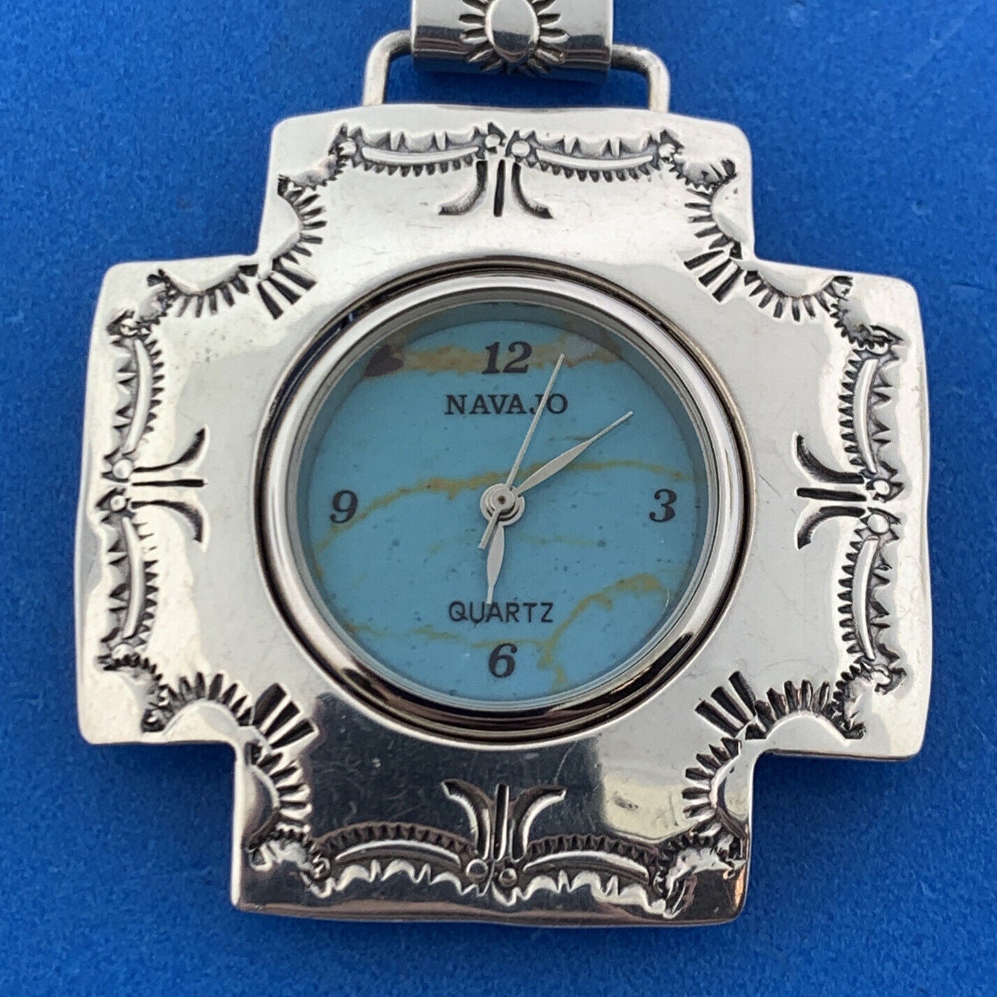 Old Pawn Navajo Uncle Sam W. 925 Sterling Silver Concho Cross Pendant Watch