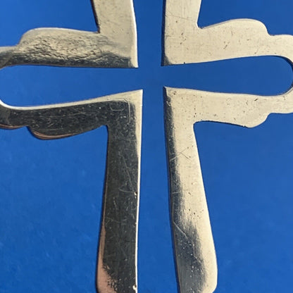 Vintage 925 Sterling Silver 3 Dimensional Midsize Cutout Cross Pendant