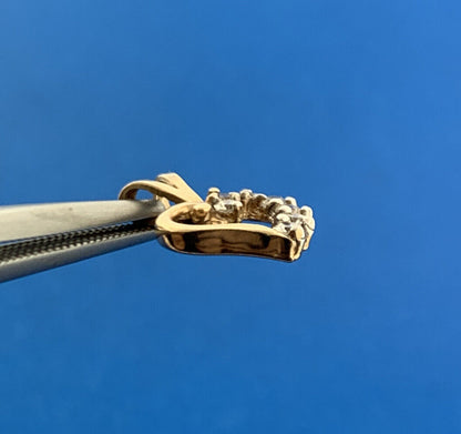 Designer 10K Yellow Gold Round Cubic Zirconia CZ Heart Petite Charm Pendant