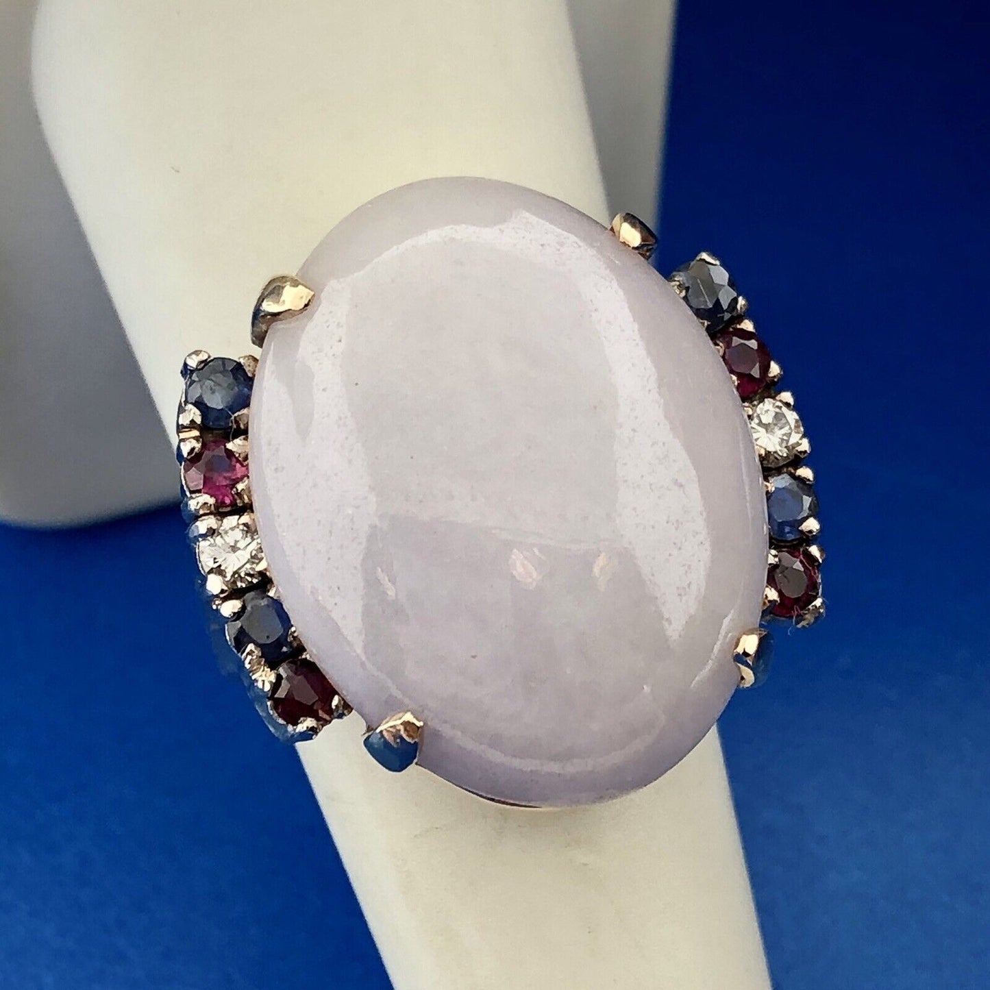 14K Yellow Gold Lavender Jade Diamond Ruby Sapphire Accented Statement Ring