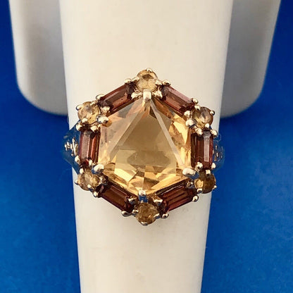 Vintage THL 10K Yellow Gold Citrine Solitaire Halo November Anniversary Ring