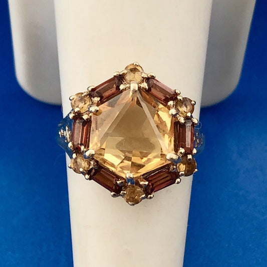 Vintage THL 10K Yellow Gold Citrine Solitaire Halo November Anniversary Ring