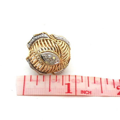 Vintage 10K Yellow Gold White Topaz Dome Cocktail Statement Ring