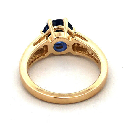 Designer 14K Yellow Gold Round Blue Tanzanite Solitaire Diamond Anniversary Ring
