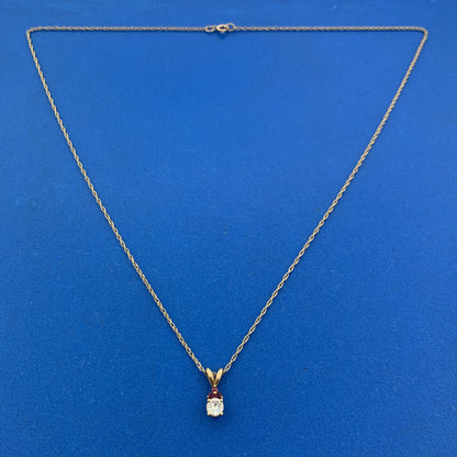 Vintage  14K Yellow Gold Diamond Solitaire Ruby Accented Pendant Necklace