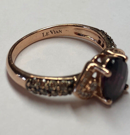 LeVian 14K Rose Gold Chocolate Vanilla Diamond Garnet January Anniversary Ring