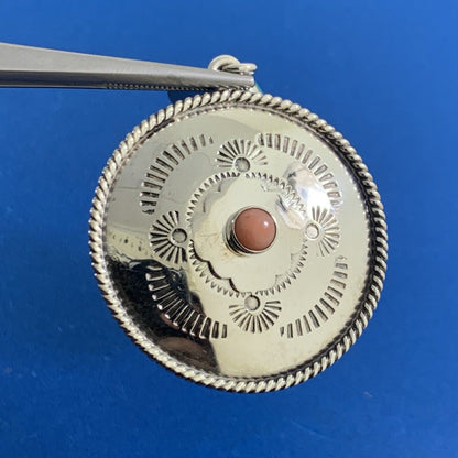 Designer REVE 925 Sterling Silver Turquoise Coral Statement Concho Stud Earrings