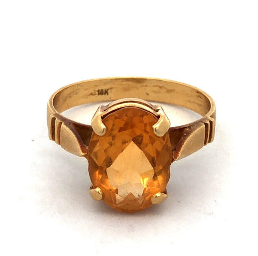 Estate 18K Yellow Gold Oval Citrine November Anniversary Statement Ring