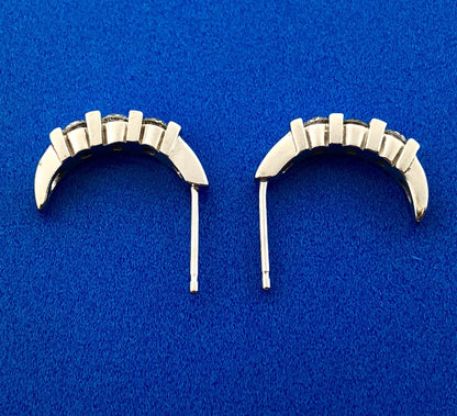 14K White Gold Diamond Half Hoop Huggie Earrings