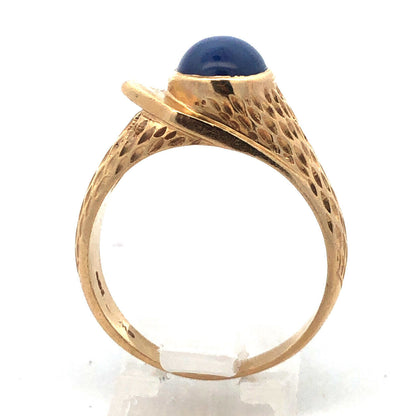 Art Deco 14K Yellow Gold Blue Star Sapphire Abstract Snake Design Unisex Ring