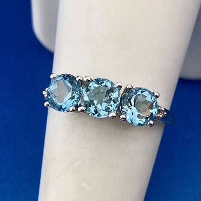 Designer 10K White Gold Blue Topaz Diamond Engagement Birthstone Cocktail Ring