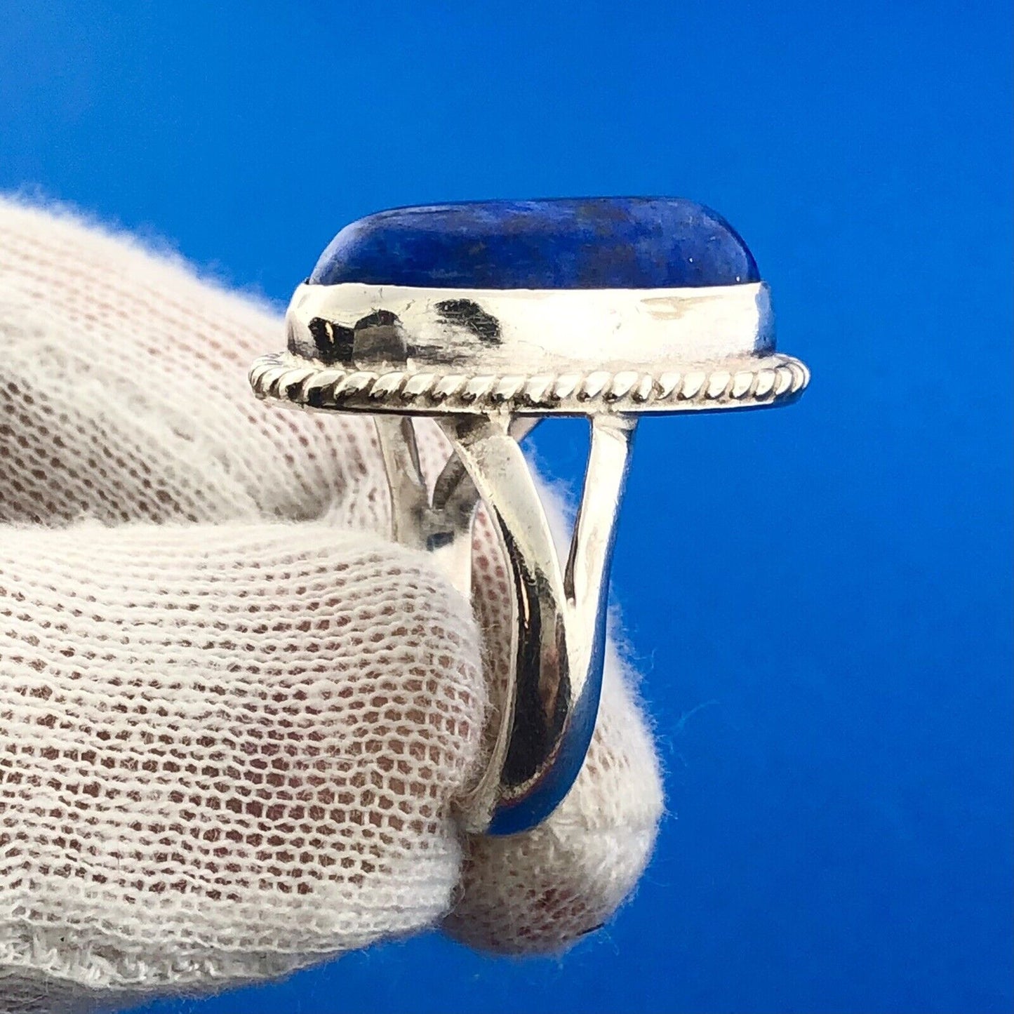 Vintage Estate Sterling Silver 925 Oval Shaped Lapis Lazuli Finger Ring Size 6