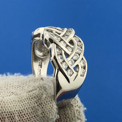 Stunning Sterling Silver 925 Sparkling White CZ Braided Band Ring Size 8.25