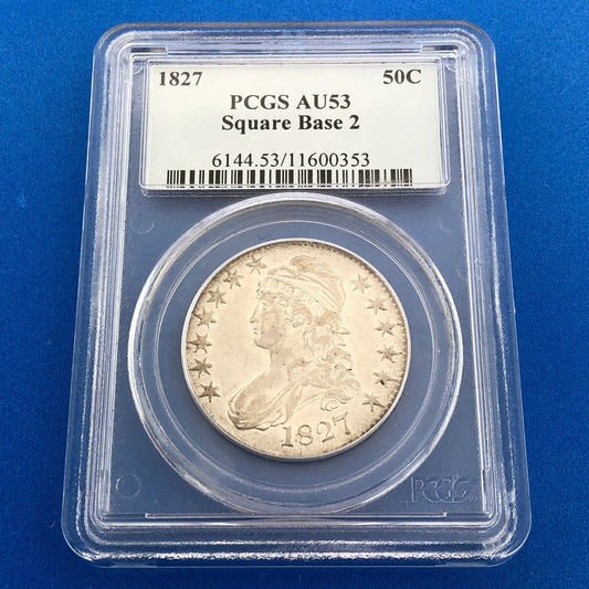 1827 Capped Bust Silver Half Dollar 50c Square Base 2 PCGS AU53 Early US Coin
