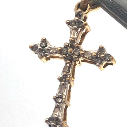 Gorgeous 10k Yellow Gold Multi-Cut Diamond Religious Faith Cross Dangle Pendant