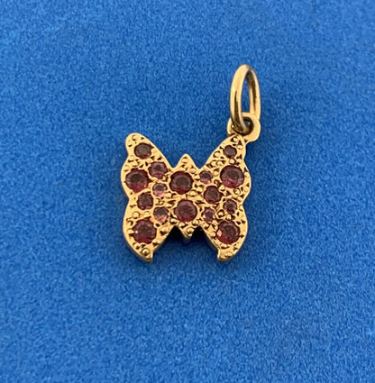 Designer 18k Yellow Gold Round Cut Ruby Insect Butterfly Dangle Charm Pendant
