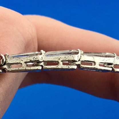 Vintage Mid Century Sterling Silver 925 Trilliant White Sapphire Choker Necklace