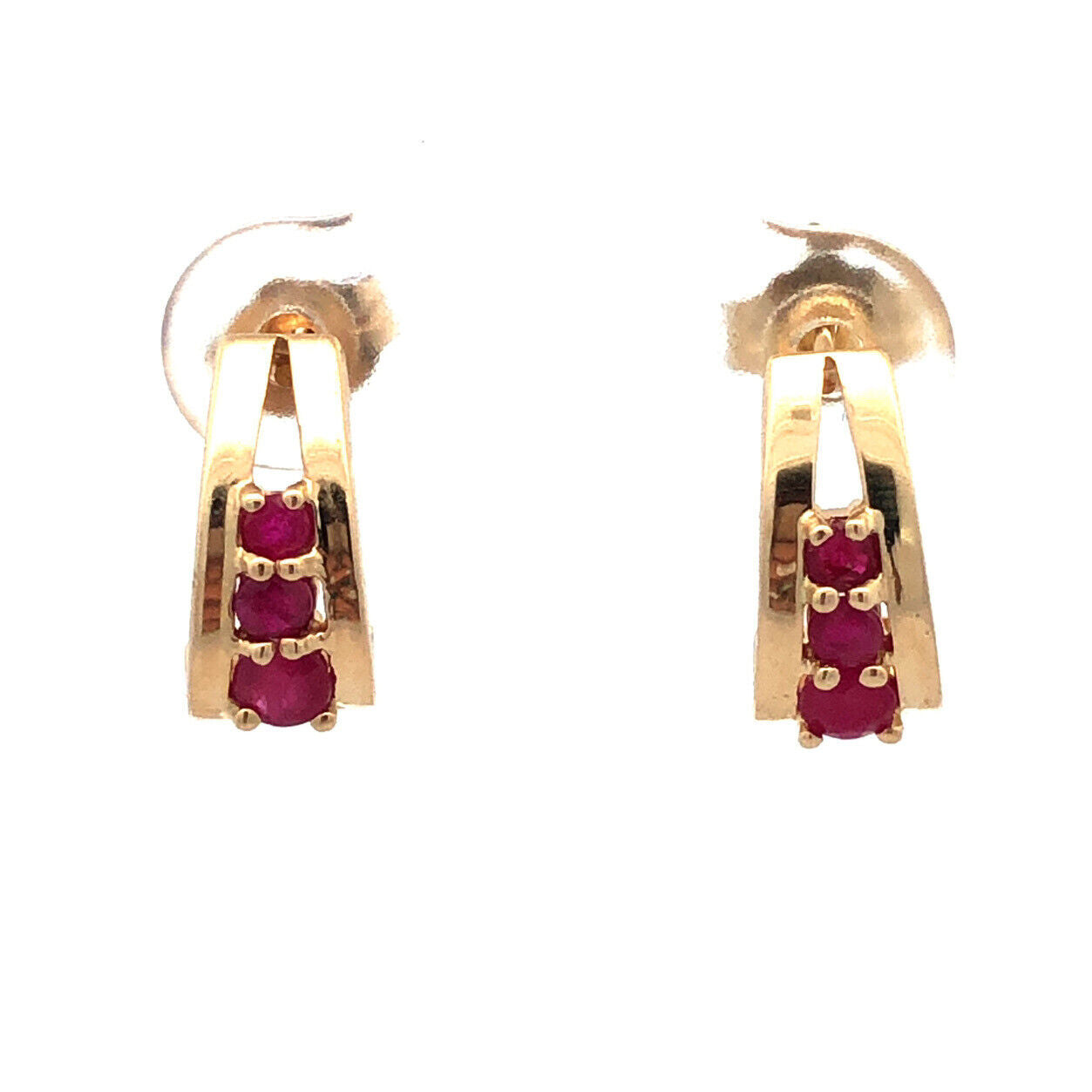 Designer Mexico 14K Yellow Gold Round Ruby Drop Stud Earrings