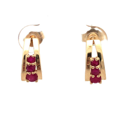 Designer Mexico 14K Yellow Gold Round Ruby Drop Stud Earrings