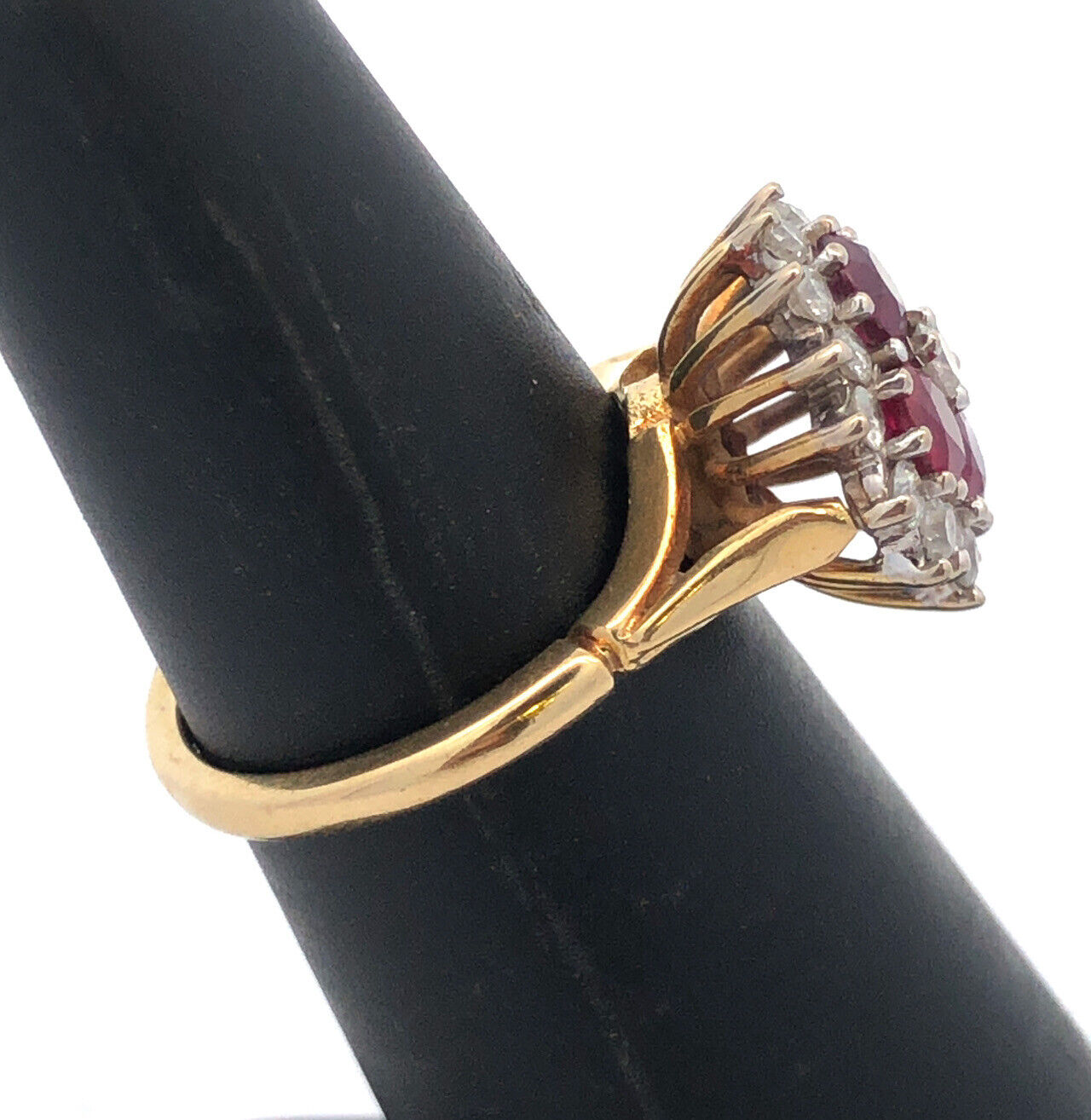 Estate Designer 18K Yellow Gold Ruby Diamond Flower Cluster Cocktail Ring