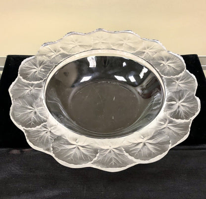Mid Century France Lalique Honfleurs Geranium Clear Frosted Crystal Leaf Bowl