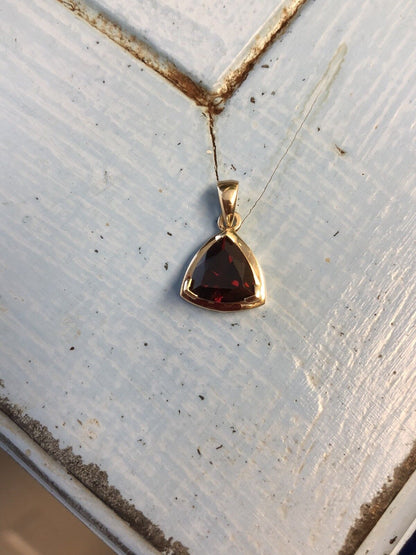 10K Yellow Gold Trillion Cut Garnet January Birthday Anniversary Pendant
