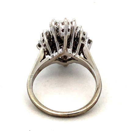 Designer 14K White Gold Round Pear Diamond Oval Cluster Engagement Ring