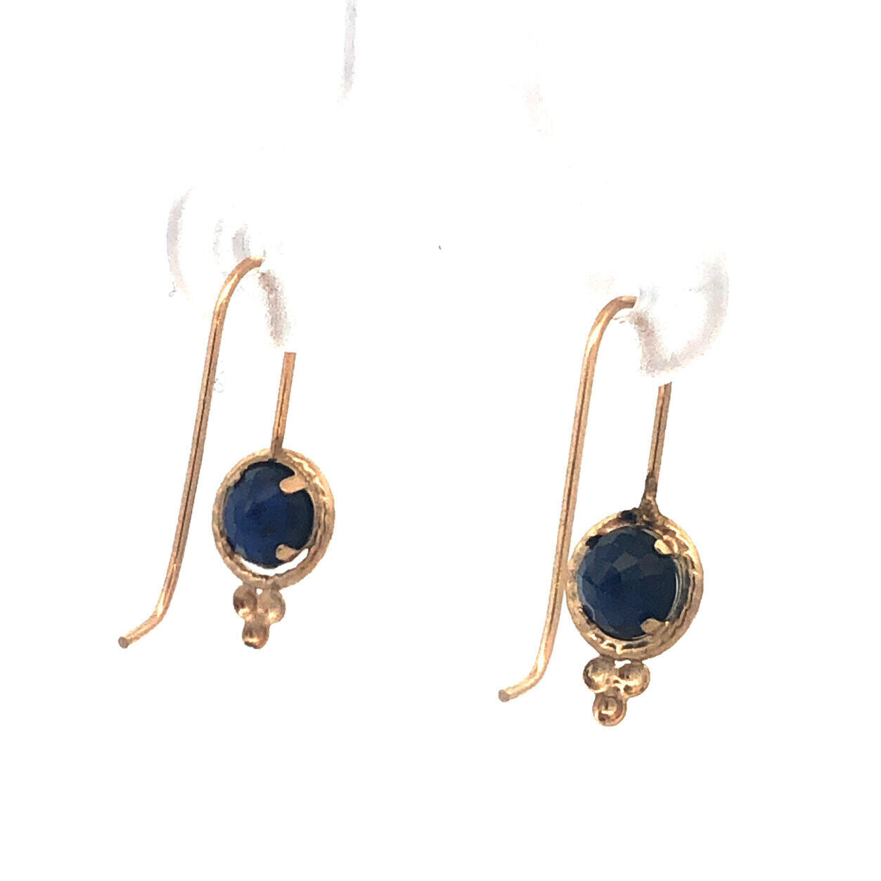 14K Yellow Gold Blue Sapphire Drop Wire Thread Earrings