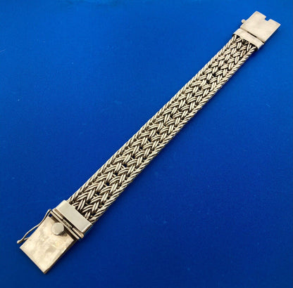 925 Sterling Silver Basket Weave Heavy Statement Buckle Bracelet