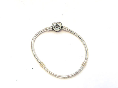 Authentic Pandora 925 Sterling Silver Pave Heart Clasp 590727CZ Charm Bracelet