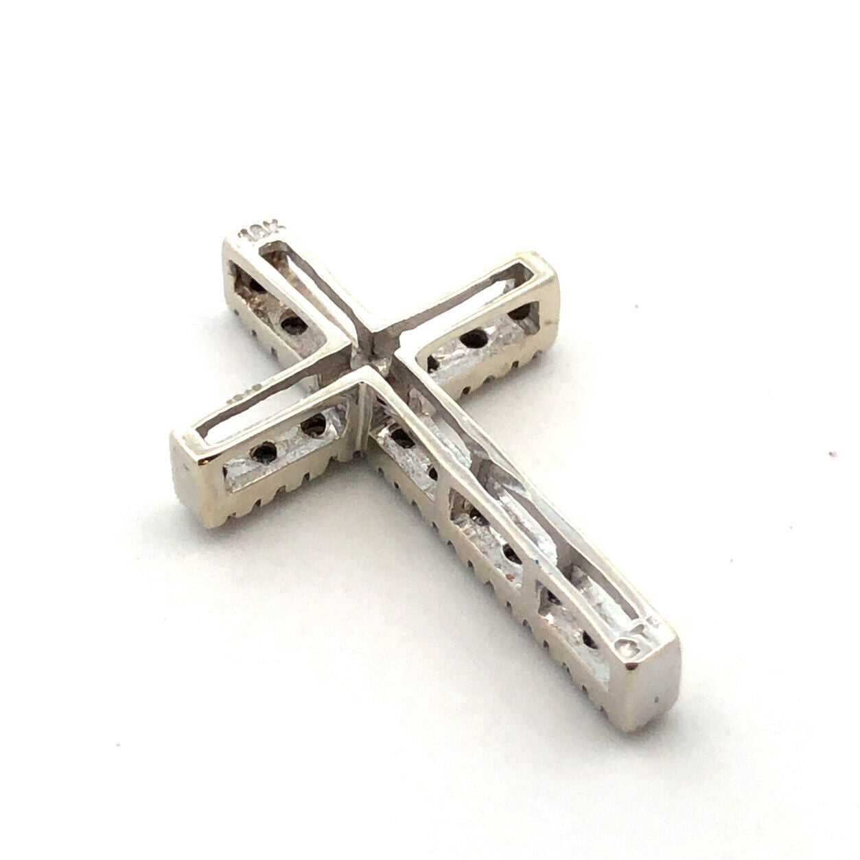 Designer 10K White Gold Round Diamond Cross Catholic Christian Pendant