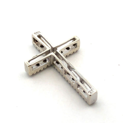 Designer 10K White Gold Round Diamond Cross Catholic Christian Pendant