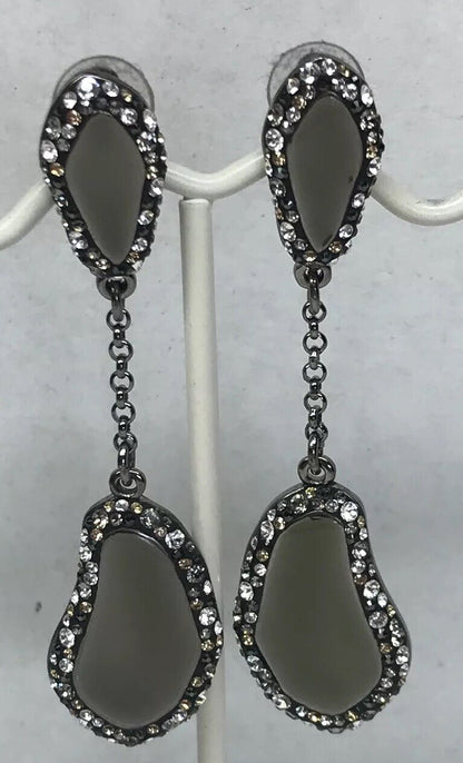Vintage Swarovski Obsidian Crystal Modernist Free Form Clip Earrings Box