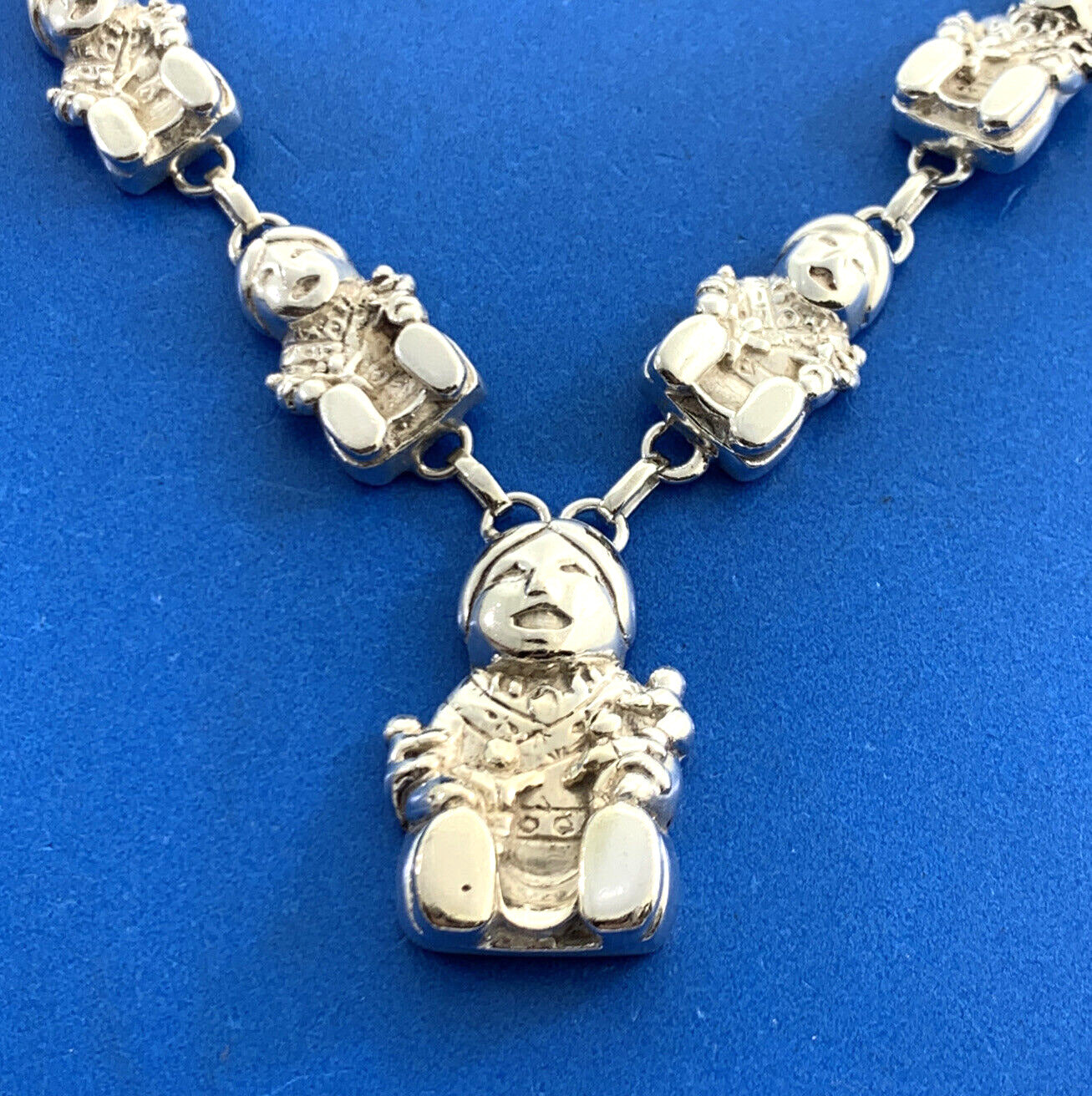Native American Sterling Silver Mother & Child Storyteller Statement Necklace
