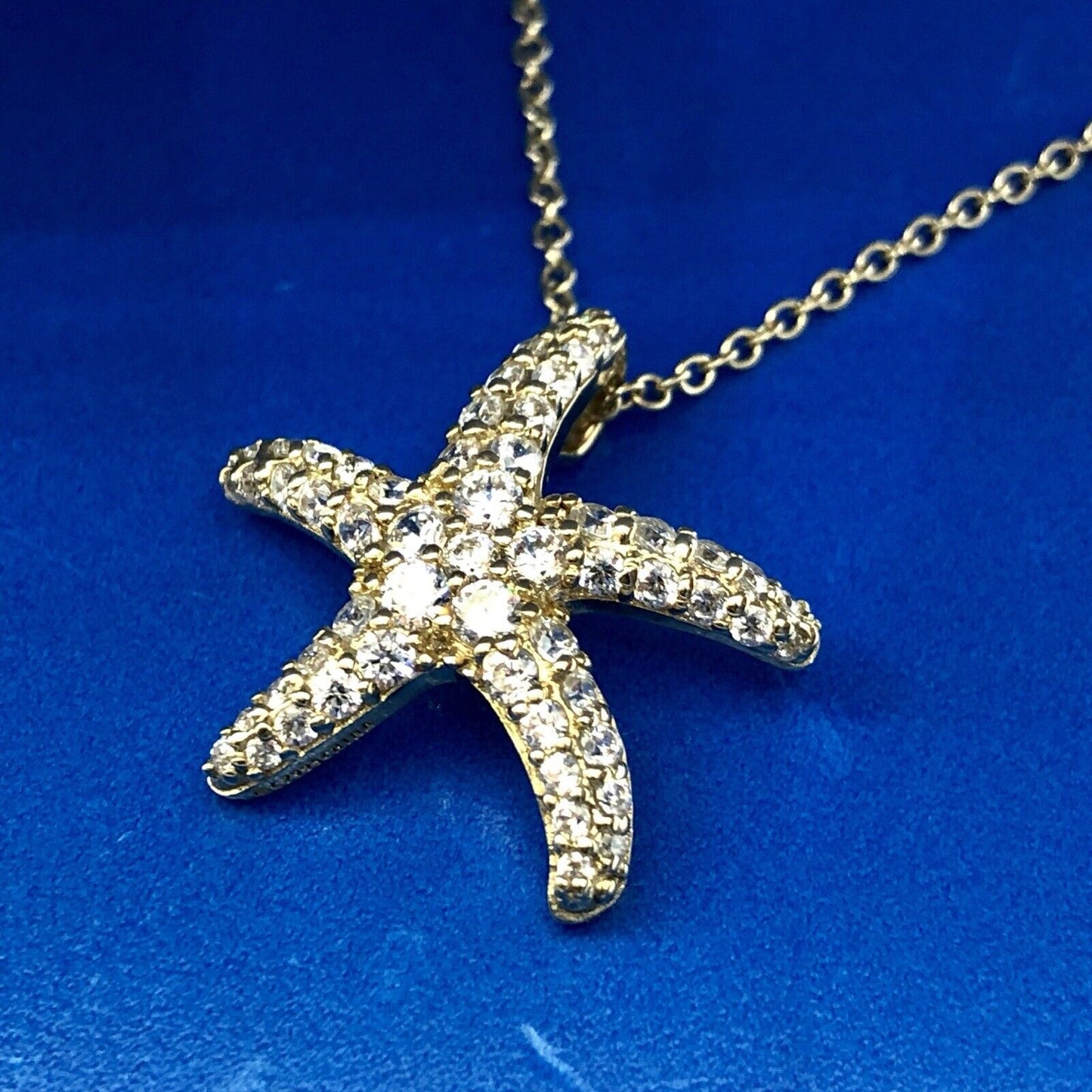 Designer Sterling Silver 925 Vermeil Cubic Zirconia CZ Starfish Necklace