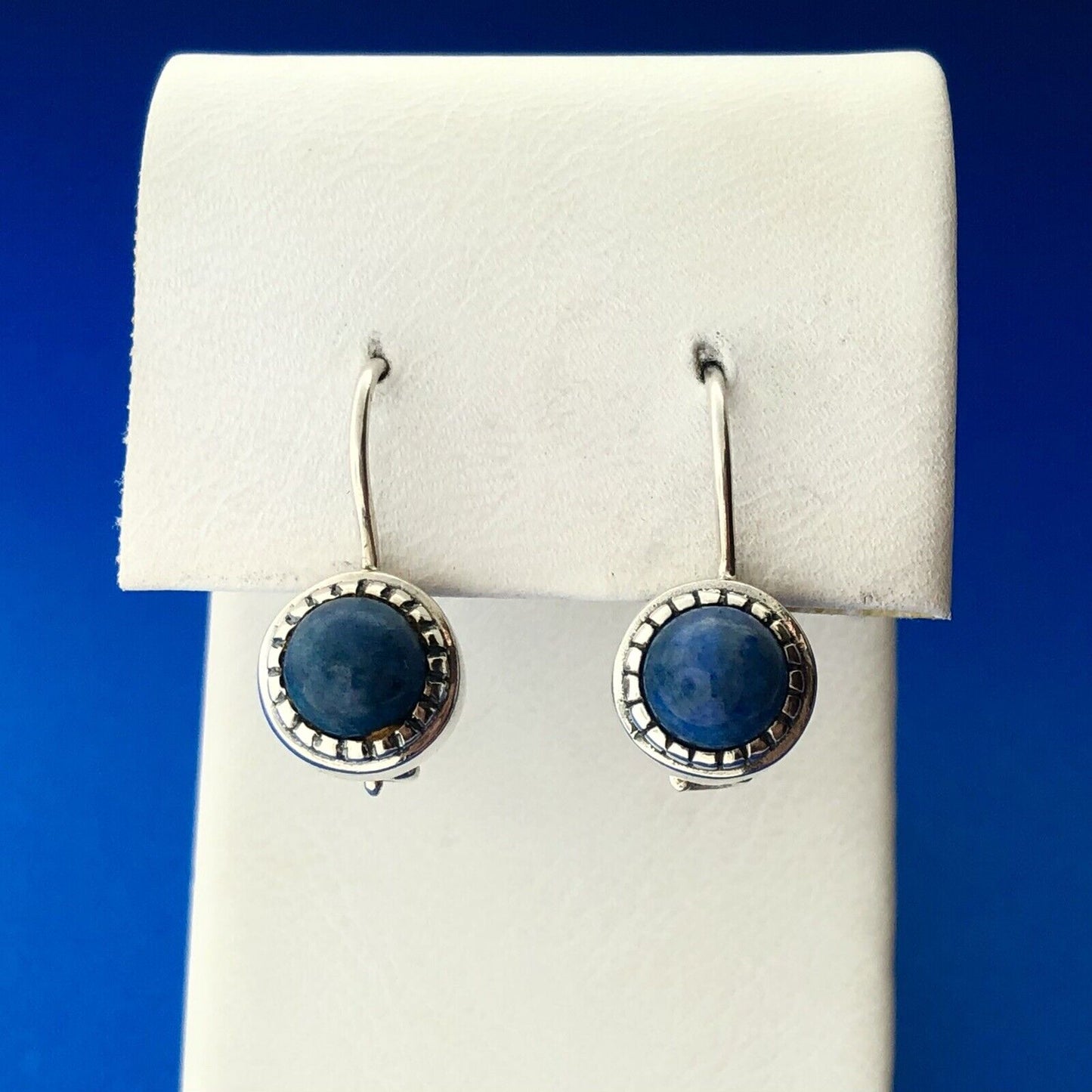 Estate 925 Sterling Silver Lapis Lazuli Cabochon Ball Drop Dangle Earrings