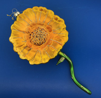 Artisan Hand Blown Hand Painted Glass Sunflower Statement Christmas Ornament